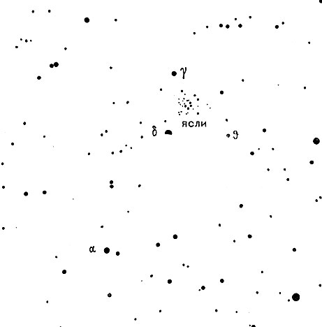 Рис. 60. Звездное скопление Ясли в созвездии Рака